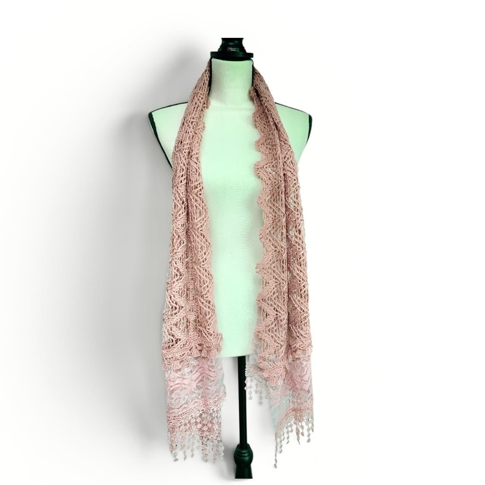 Blush Pink Crochet Lace Scarf Wrap Boho Romantic Shabby Chic Shawl